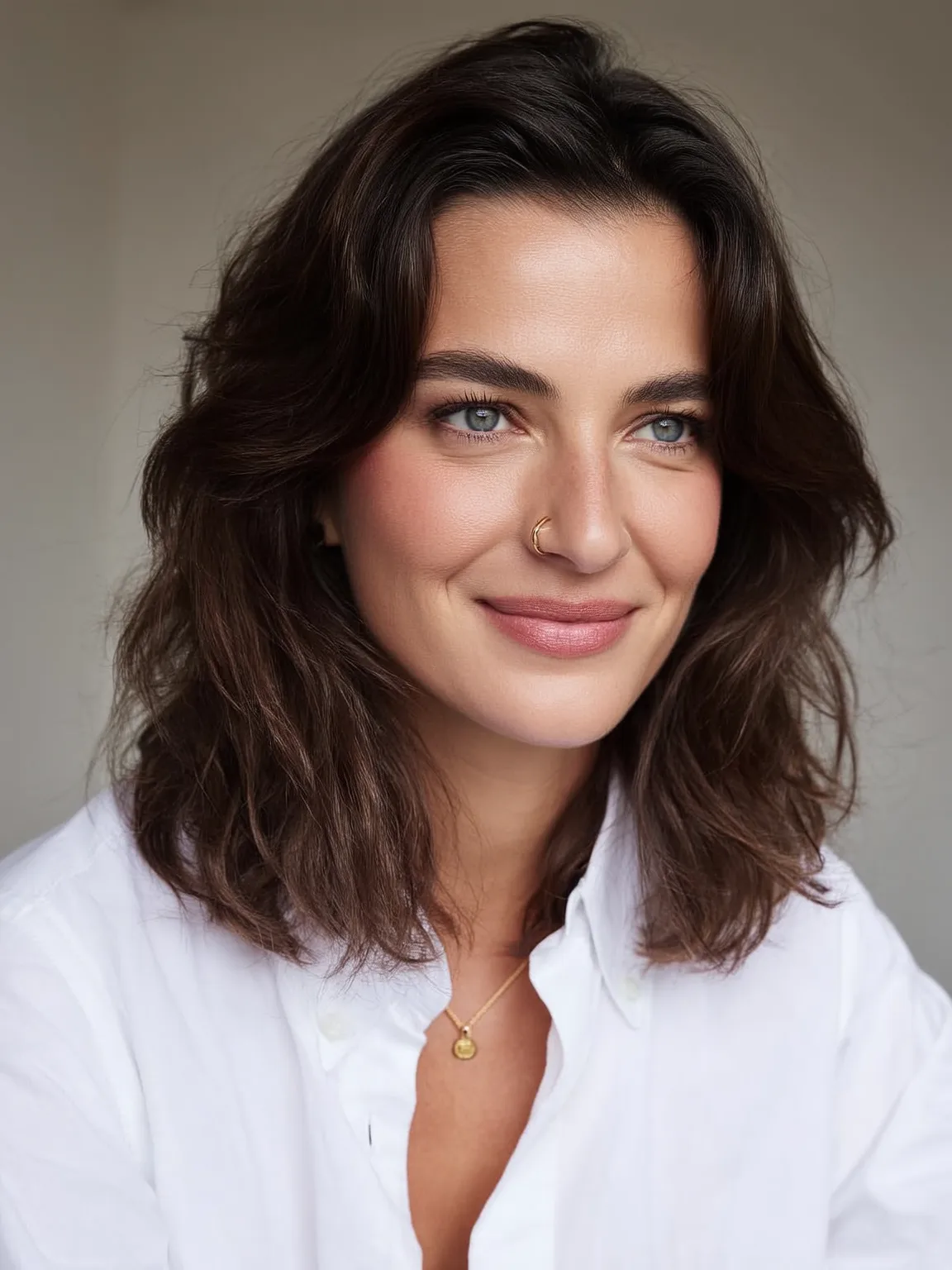 Dark Chocolate Brown Wavy Lob with Layers